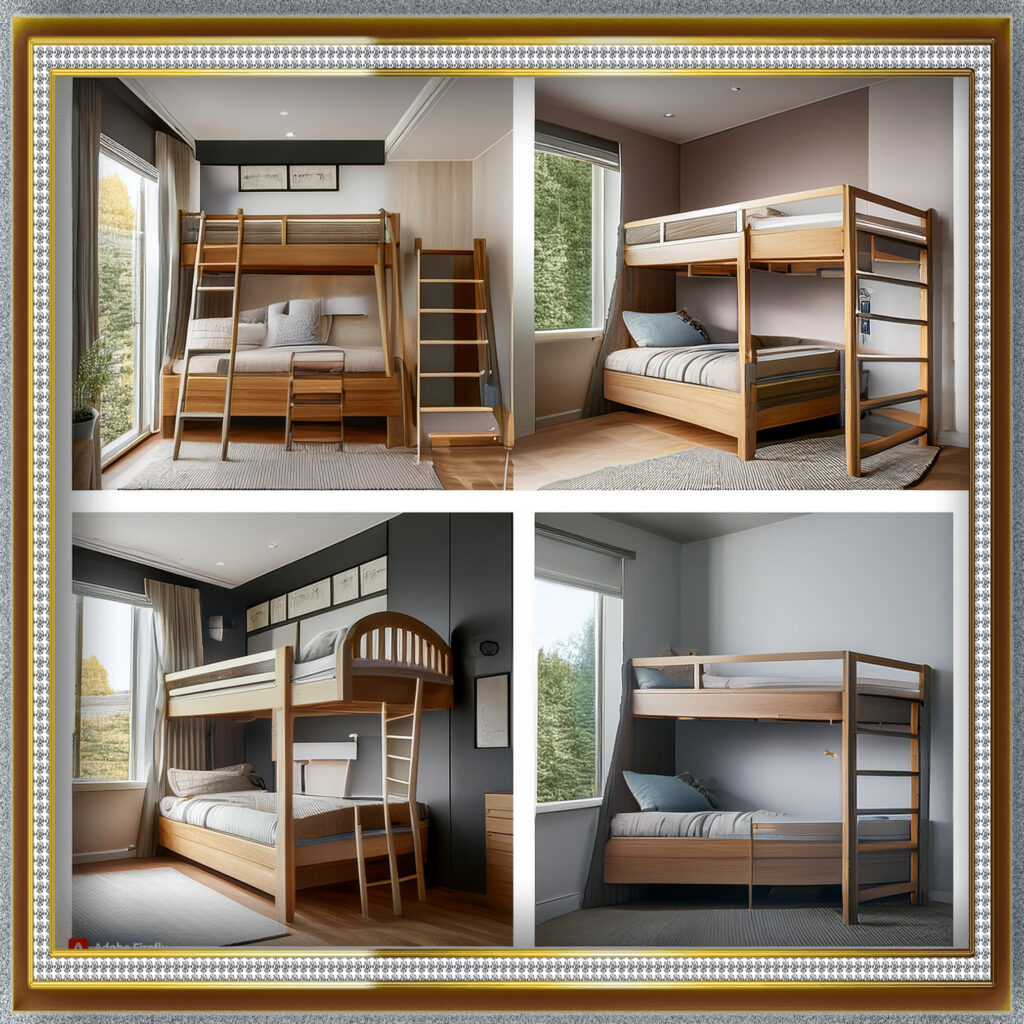 A collage of different built-in bunk bed designs, including L-shaped, loft-style, and custo (1)