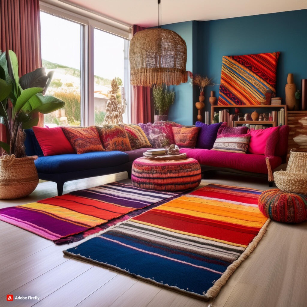 "Colorful rugs for living room featuring vibrant patterns and designs, adding style and personality to your home decor."