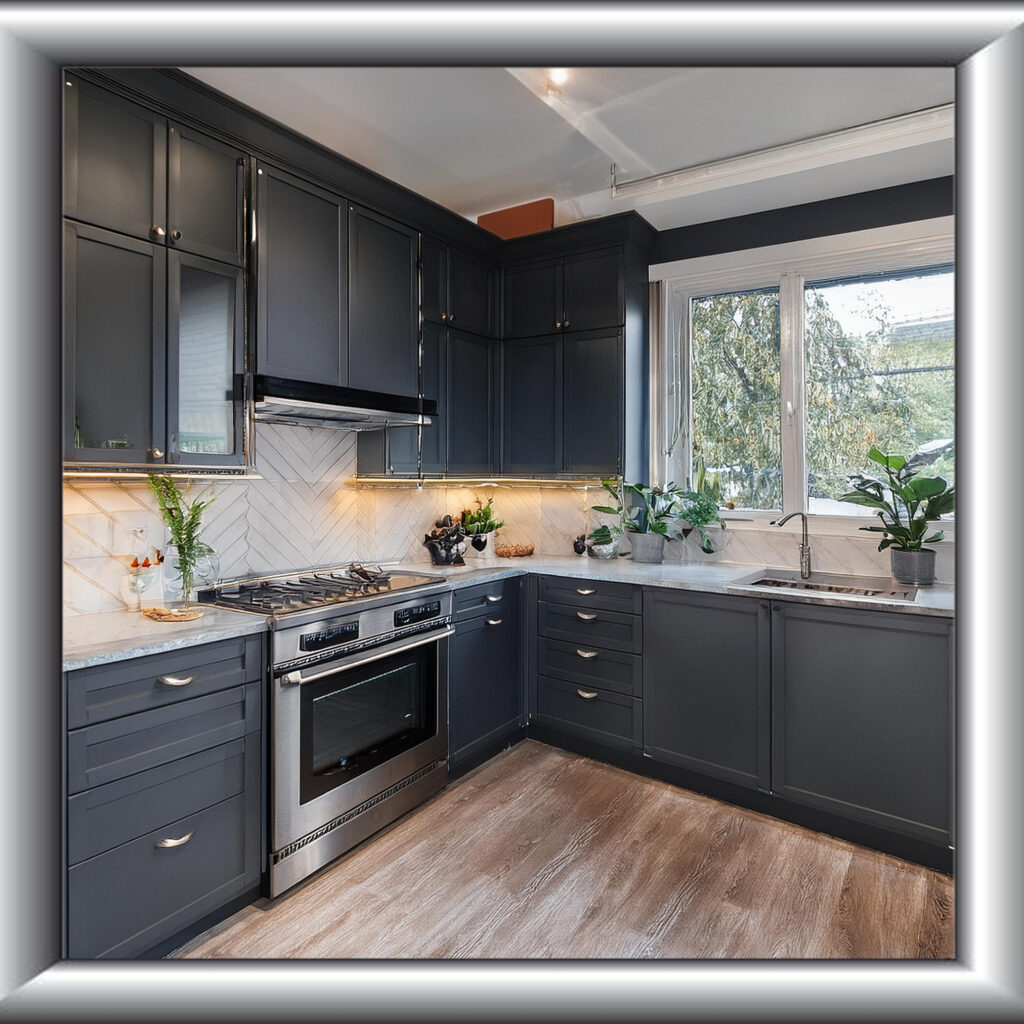 "Experience the perfect blend of modern elegance and timeless sophistication in kitchens with dark gray cabinets, where sleek design meets functional beauty."