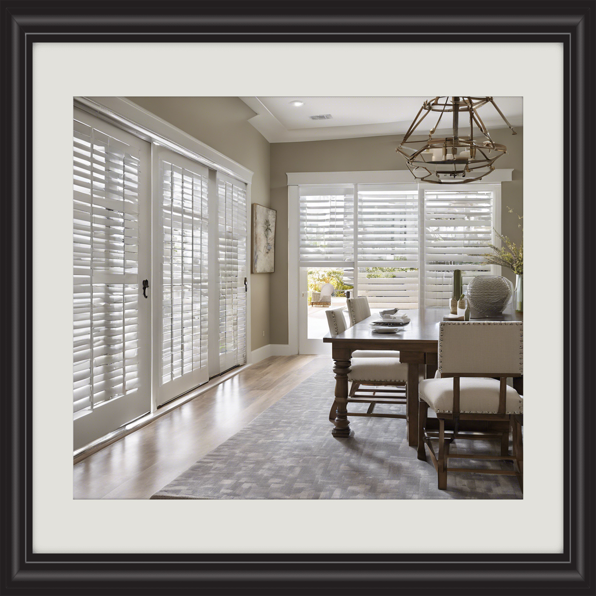 Sliding doors upgraded with chic plantation shutters for enhanced style and functionality