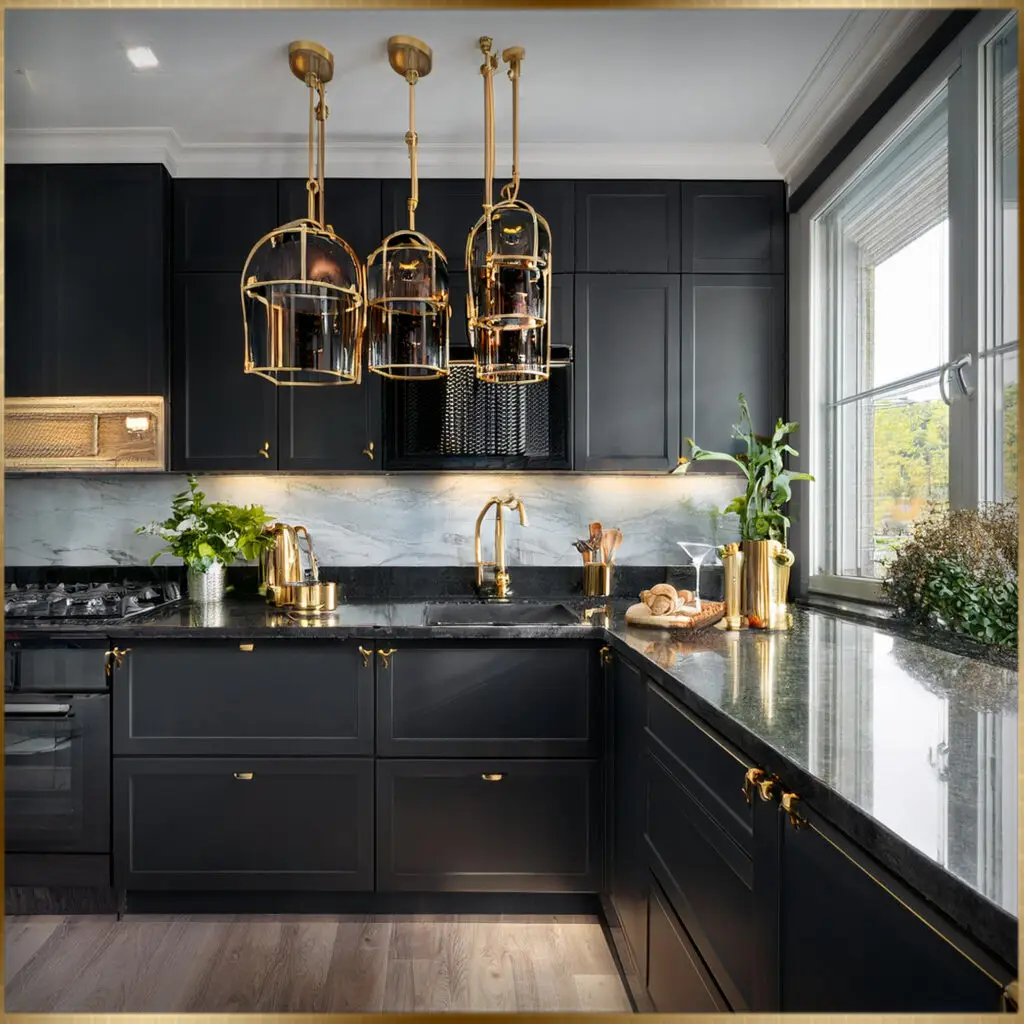 Black kitchen cabinets gold hardware