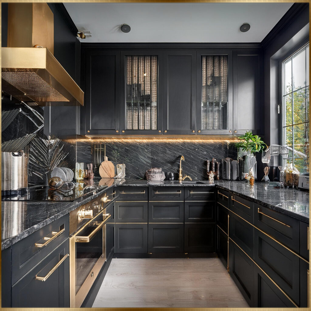 Black kitchen cabinets gold hardware