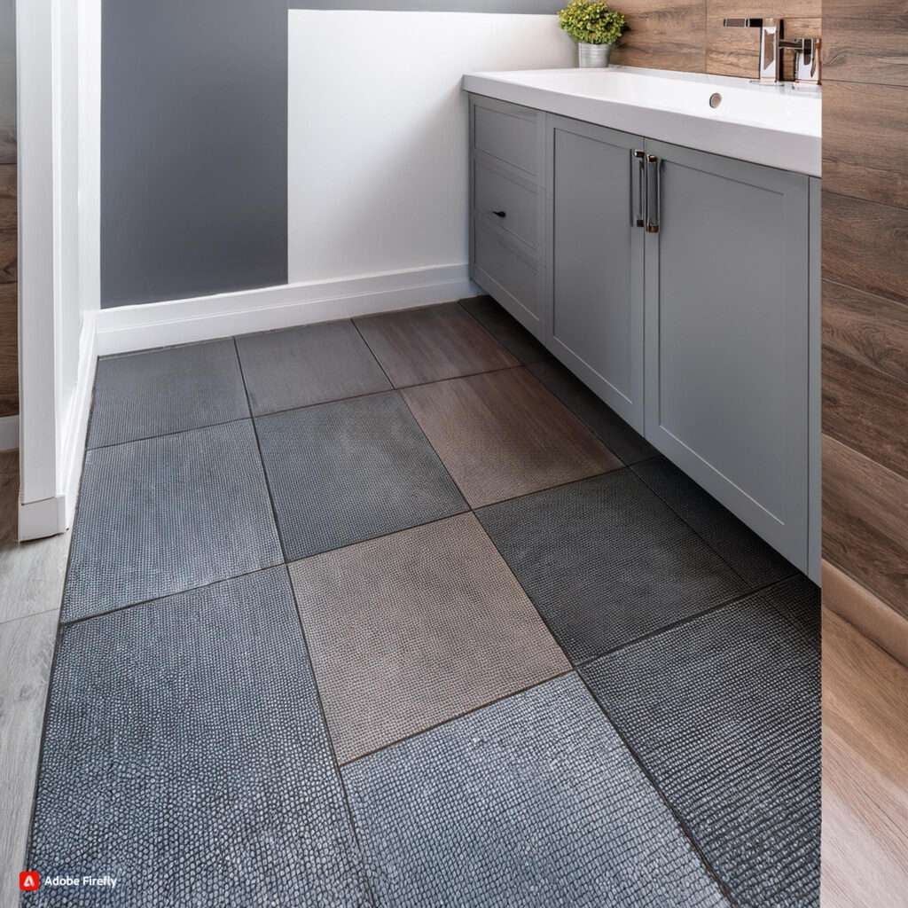 bathrooms with grey floors